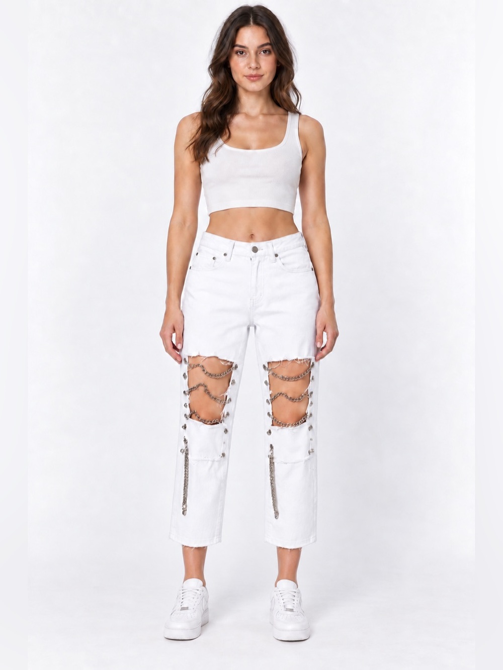 carmar LF New hermia white chain jeans Denim High Rise Capri Crop 27 $278